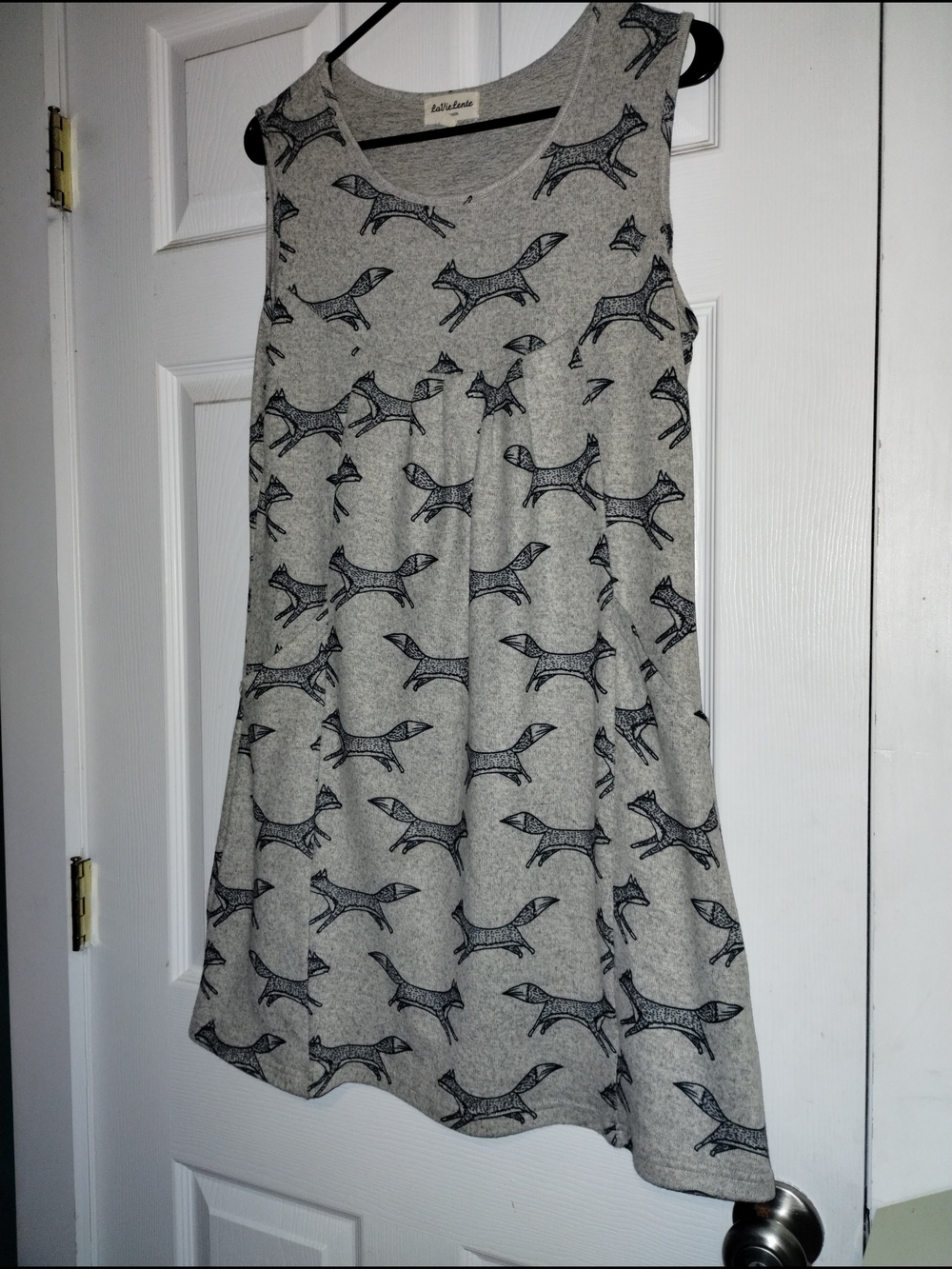 Sleeveless Gray Fox-Print Mini Dress